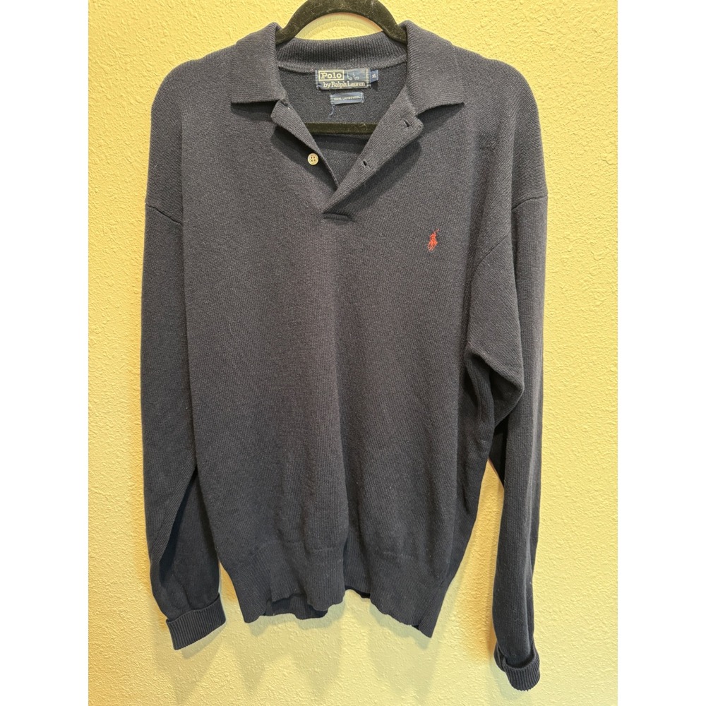 Polo Ralph Lauren Mens XL Navy Blue 100% Lambswool Long Sleeve Sweater *Read